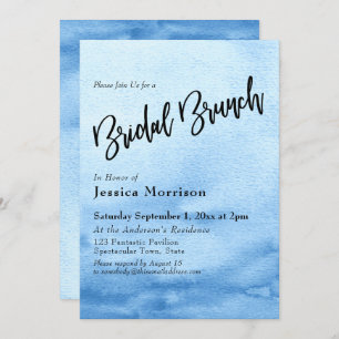 Bright Blue Watercolor Ombre Bridal Brunch Invitation