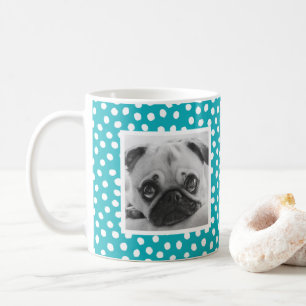 Bright Blue White Dot Pattern Custom Photo Mug
