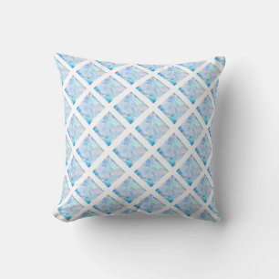 BRIGHT BLUE WHITE HAMPTONS GRID MARBLE CUSHION