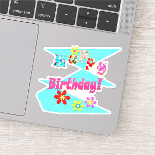 Bright blue white pink kids fun flowers cartoon bi