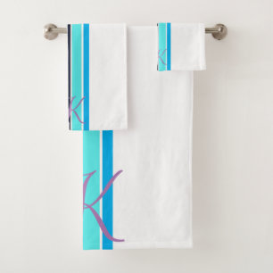 Bright Blue & White Striped Line Minimalist Gift Bath Towel Set
