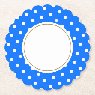 Bright Blue White Tiled Polka Dots White Centre Paper Coaster