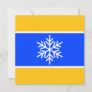Bright Blue White Yellow Stripes Nordic Snowflake Holiday Card