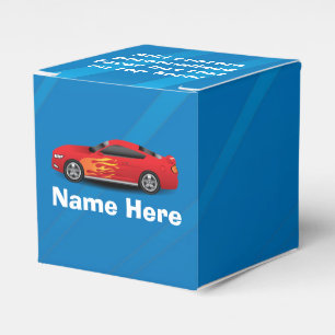 Bright Blue with Red Sports Car Flames Kids Boys Favour Box