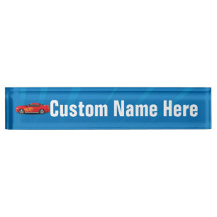 Bright Blue with Red Sports Car Flames Kids Boys Nameplate