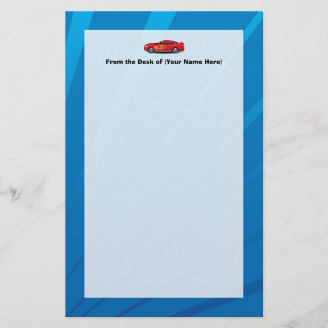 Bright Blue with Red Sports Car Flames Kids Boys Stationery (Front)