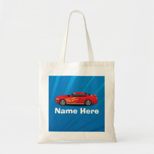 Bright Blue with Red Sports Car Flames Kids Boys Tote Bag
