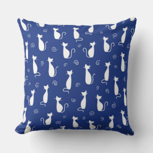 BRIGHT BLUE WITH WHITE CAT SILHOUETTES CUSHION