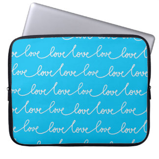 BRIGHT BLUE WITH WHITE LOVE SCRIPT LAPTOP SLEEVE