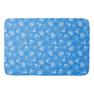 BRIGHT BLUE WITH WHITE SEASHELLS BATH MAT