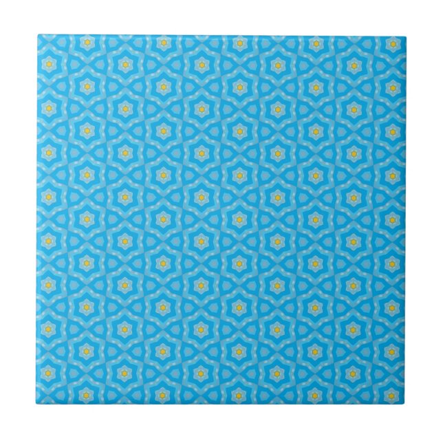Bright Blue with Yellow Pattern Ceramic Tile (Front)