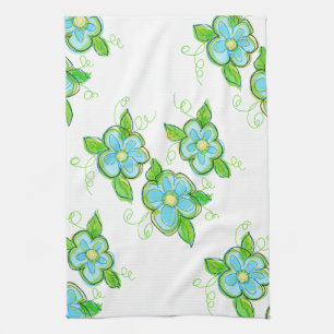 Bright Blue Yellow and White Tea Towel