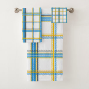 Bright Blue Yellow Plaid Aesthetic Bath Towel Set