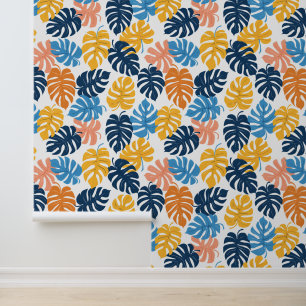 Bright Blue Yellow Summer Tropical Monstera Wallpaper