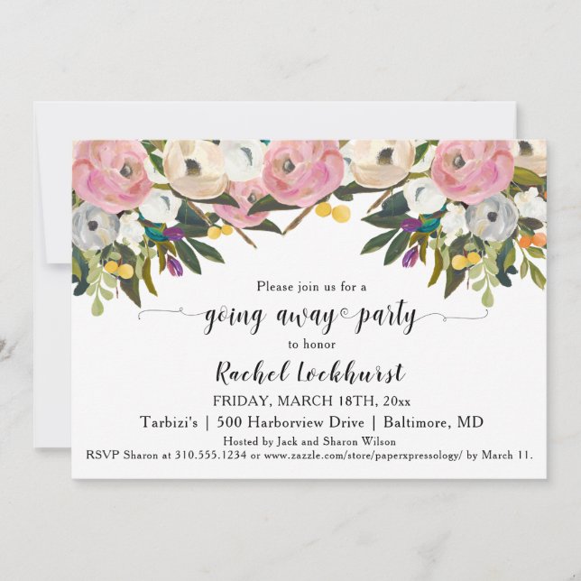 Bright Blush Boho Going Away Party Farewell Photo Invitation (Front)
