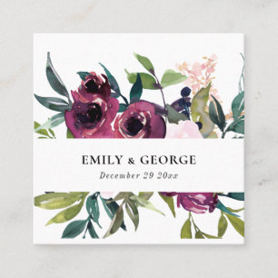 BRIGHT BLUSH BURGUNDY FLORAL BUNCH WEDDING WEBSITE SQUARE BUSINESS CARD