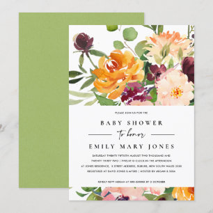 BRIGHT BLUSH YELLOW ORANGE FLORAL BABY SHOWER INVITATION