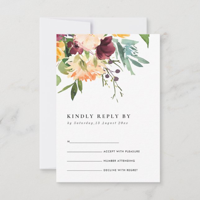 BRIGHT BLUSH YELLOW ORANGE FLORAL BUNCH RSVP (Front)