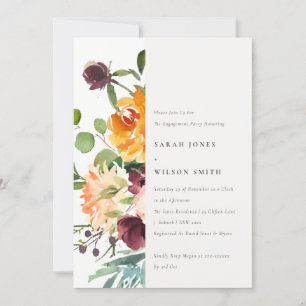 Bright Blush Yellow Orange Floral Engagement Invitation