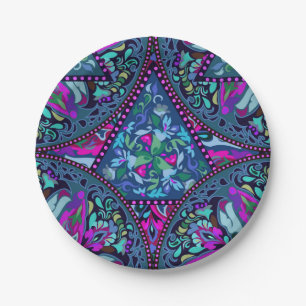 Bright Bohemian Boho Hippy Chic Pattern Paper Plate
