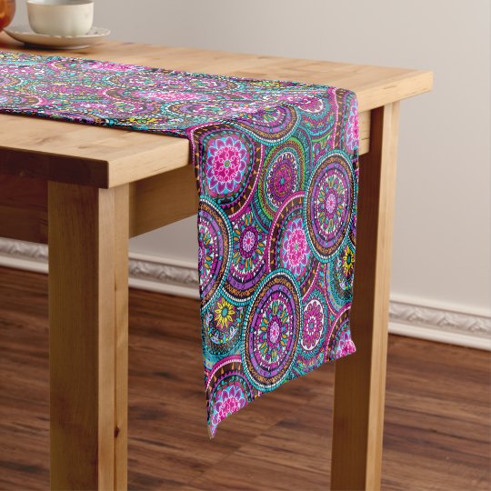 Bright Bohemian Boho Hippy Chic Pattern Short Table Runner