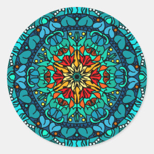 Bright Bohemian Boho Mandala Chic Pattern   design Classic Round Sticker