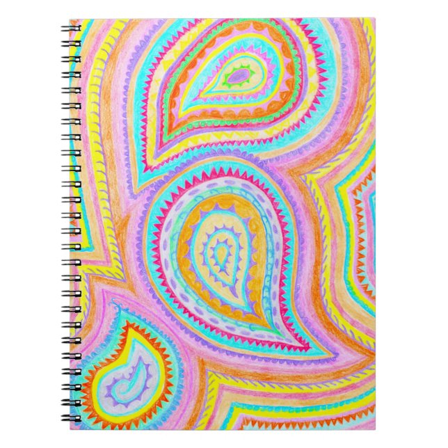 Bright Bohemian Paisley Retro Pattern Notebook (Front)
