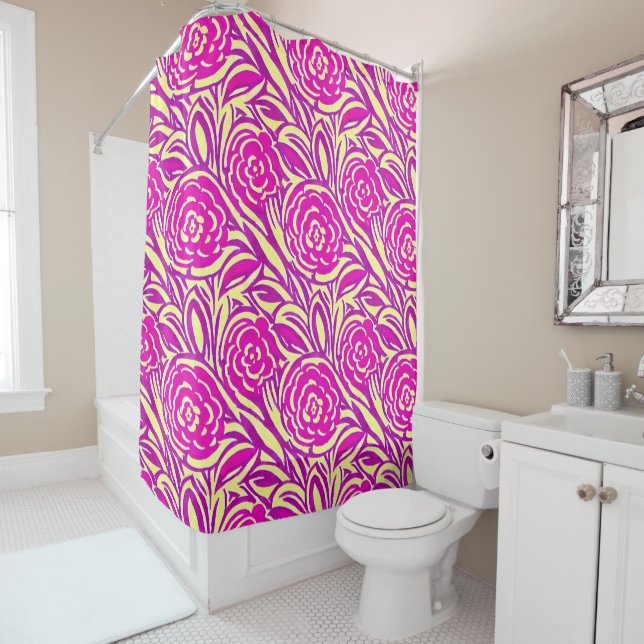 Bright Boho Floral Swirl Watercolor Shower Curtain (In Situ)