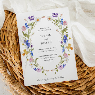 Bright Boho Floral Wreath   Wedding Invitation