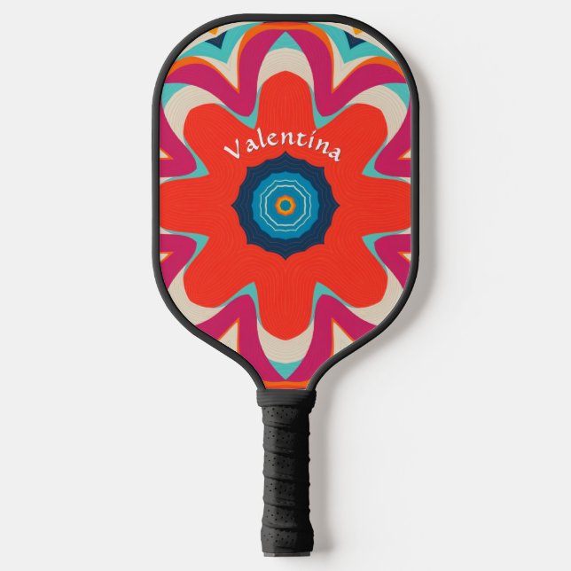 Bright Boho Flower Colourful Personalised Pickleball Paddle (Front)