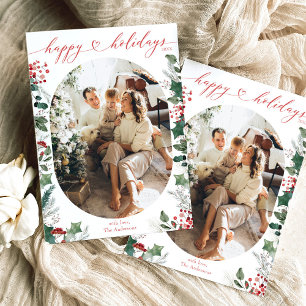Bright Boho Red Happy Holidays Photo Card