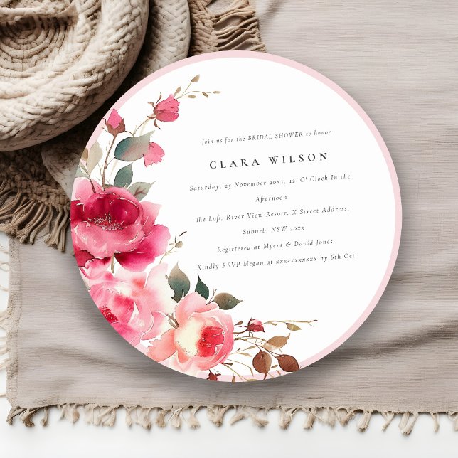 Bright Boho Red Pink Rose Flowers Bridal Shower Invitation (Creator Uploaded)