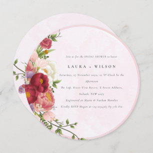 Bright Boho Red Pink white Flowers Bridal Shower Invitation