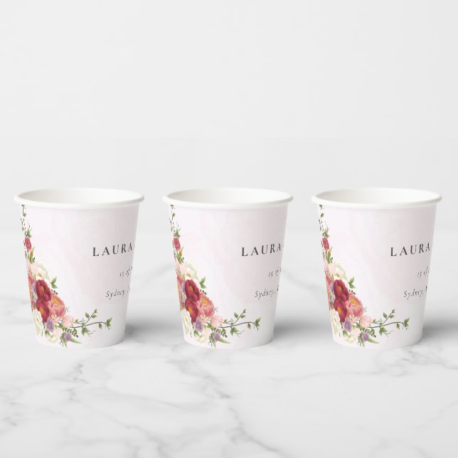 Bright Boho Red Pink white Flowers Wedding Paper Cups (Multi)