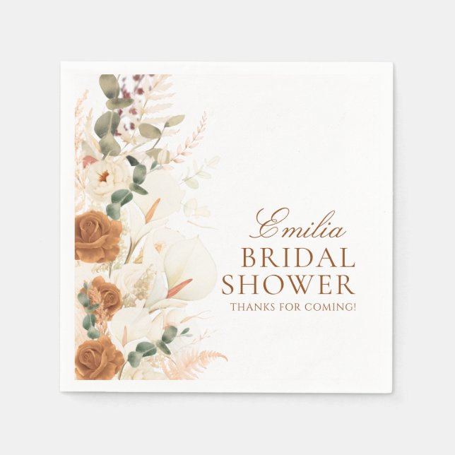 Bright Boho Terracotta Floral Bridal Shower Napkin (Front)