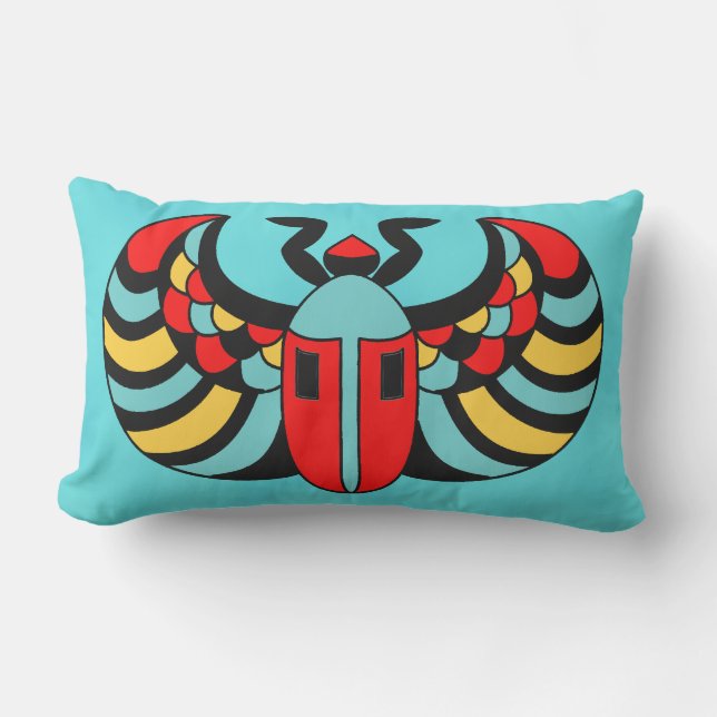 Bright Bold Abstract Colourful Scarab Beetle Lumbar Cushion (Front)