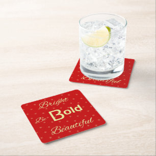 Bright Bold Beautiful inspire red gold Square Paper Coaster