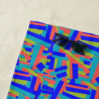 Bright Bold Blue Green Coral Abstract Patches Beach Towel