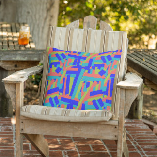 Bright Bold Blue Green Coral Abstract Patches Cushion