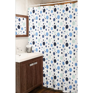 Bright bold blue polka dot shower curtain