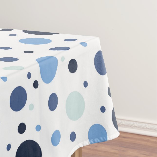 Bright bold blue polka dot tablecloth (In Situ)