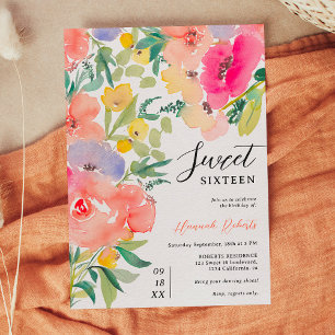 Bright bold boho garden floral Sweet 16 Invitation