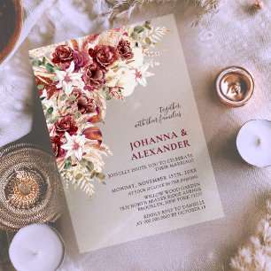 Bright Bold Burgundy & Terracotta Boho Wedding Acrylic Invitations