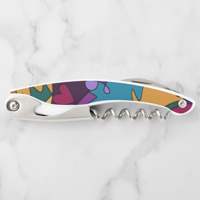 Bright, Bold, Colourful Abstract Doodle Art Corkscrew (Front)