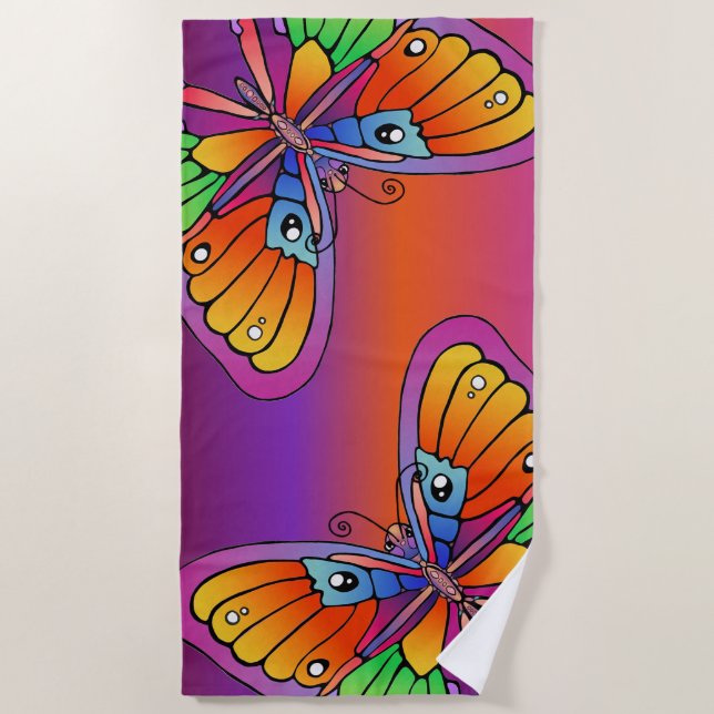 Bright Bold Colourful Butterfly Beach Towel (Front)