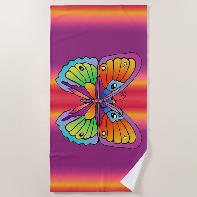 Bright Bold Colourful Butterfly Beach Towel (Front)