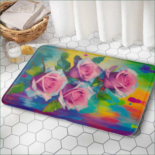 Bright & Bold Colourful English Garden Pink Roses Bath Mat