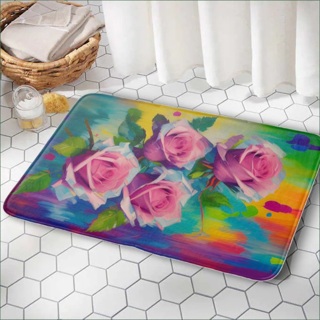 Bright & Bold Colourful English Garden Pink Roses  Bath Mat (Creator Uploaded)