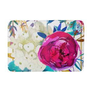 Bright Bold Colourful Floral Modern Botanical Bath Mat