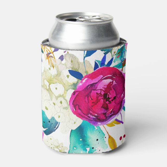 Bright Bold Colourful Floral Modern Botanical Chic Can Cooler (Can Front)